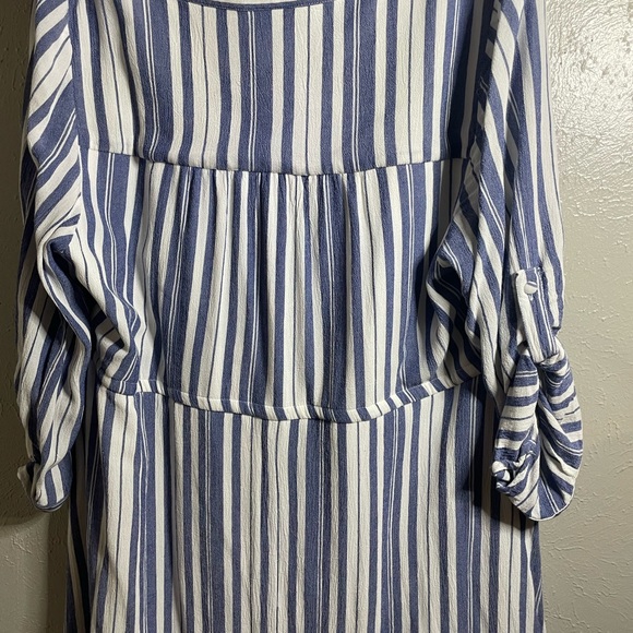 Blue and white candy striped v neck dress - Picture 3 of 3